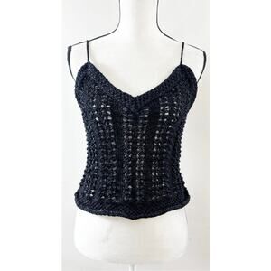 Rachel Roy Black Open-Knit Crochet Tank Top - Size M